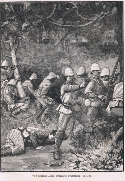 Die britische Armee betritt Comassie, Illustration aus Cassell